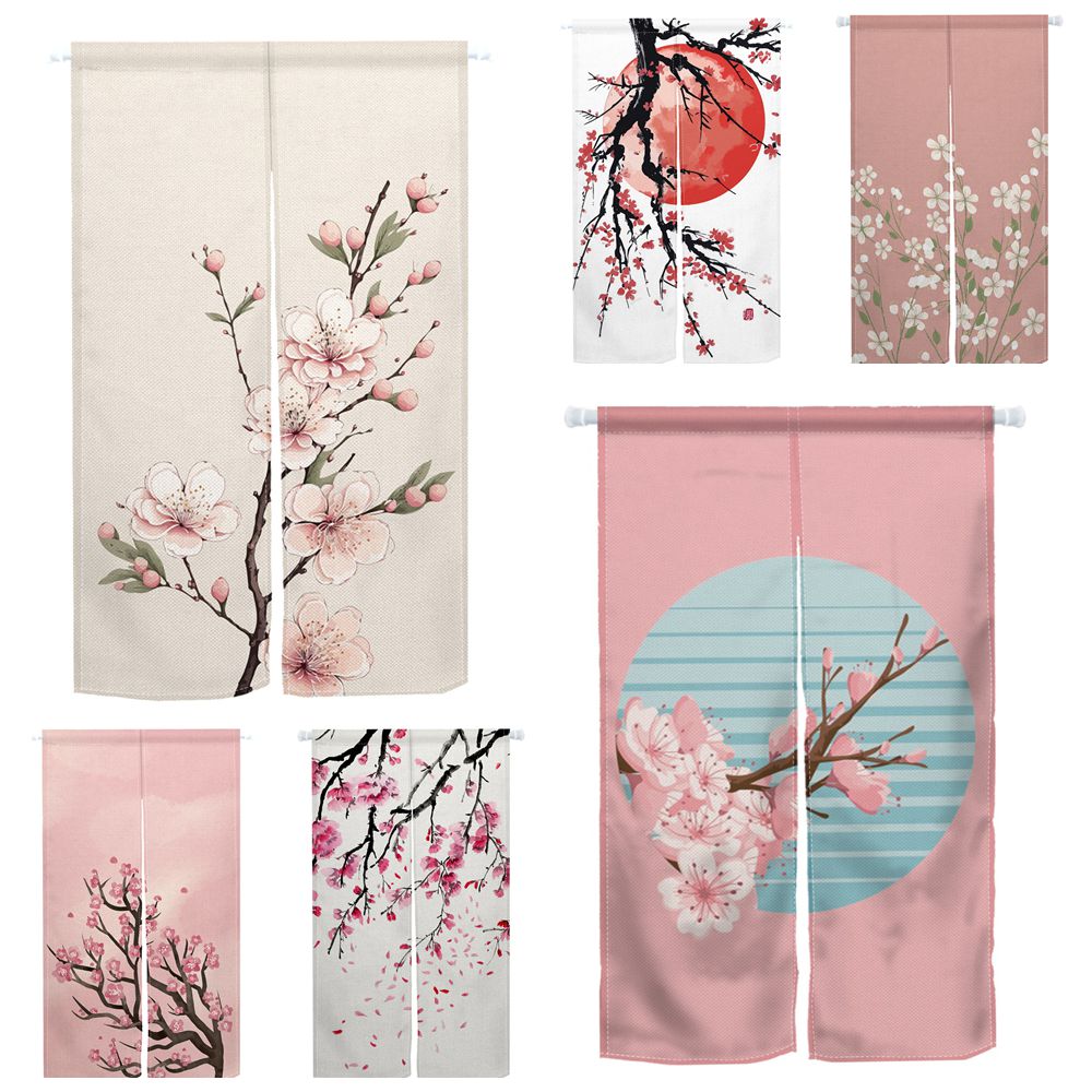 Noren Curtain Doorway - 桜ドアカーテン和風プリントパーティションキッチン戸口装飾ドレープ玄関のれんぶら下げハーフカーテン
