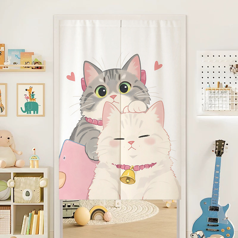 Noren Curtain Doorway - VIKAMA カップル猫のれんドアカーテンかわいい子猫プリント吊り下げカーテン子供部屋出入り口プライバシールームディバイダー装飾