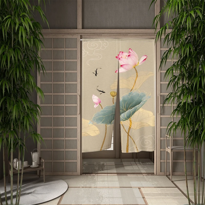 Noren Curtain Doorway - 日本のれん戸口中国の伝統的な絵画ドアキュラティン蓮の花居酒屋キッチン寝室のバスルームのドアの装飾