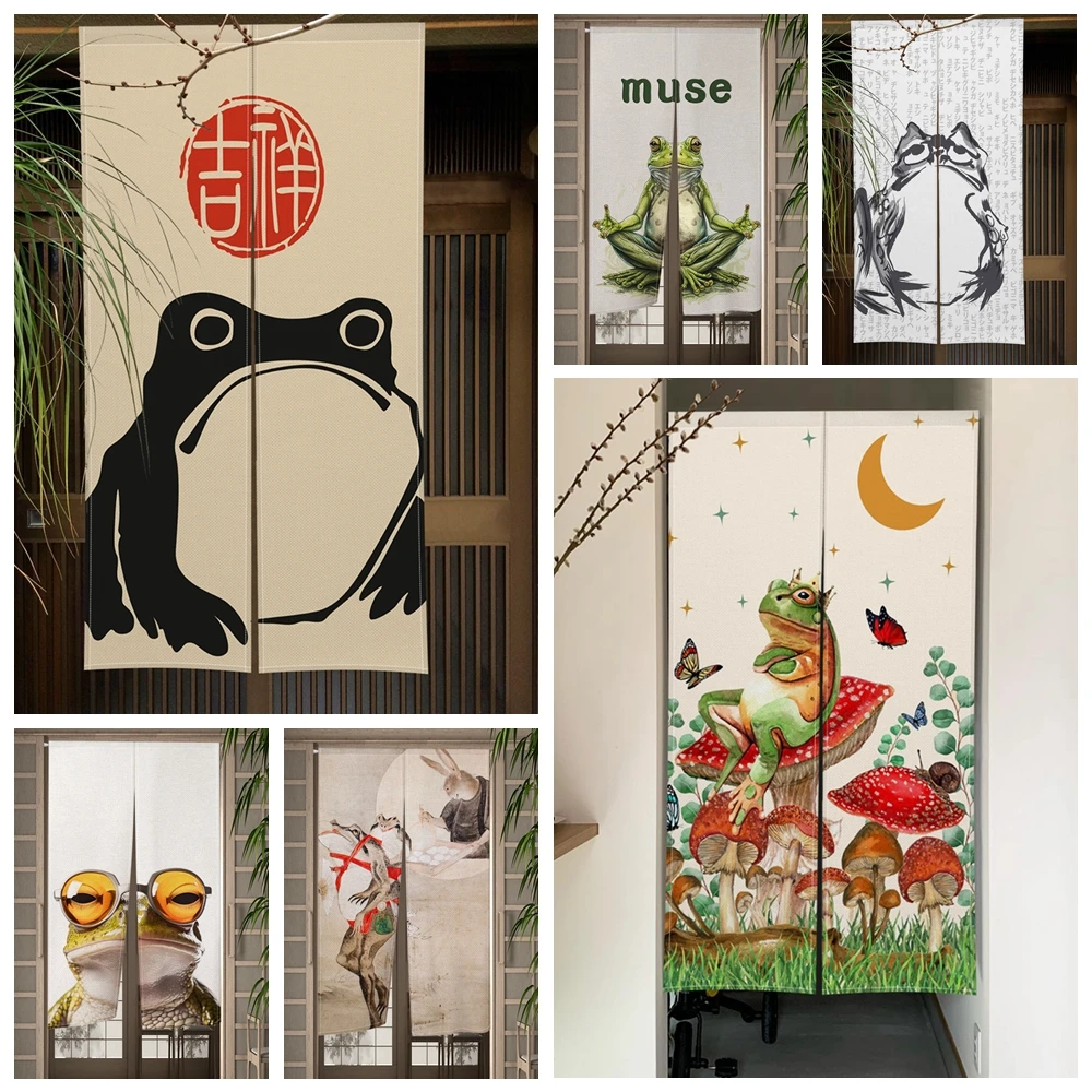Noren Curtain Doorway - 日本のドアカーテンカエル漫画動物戸口カーテンキッチンリビングルーム日本のれん玄関吊り下げハーフカーテン