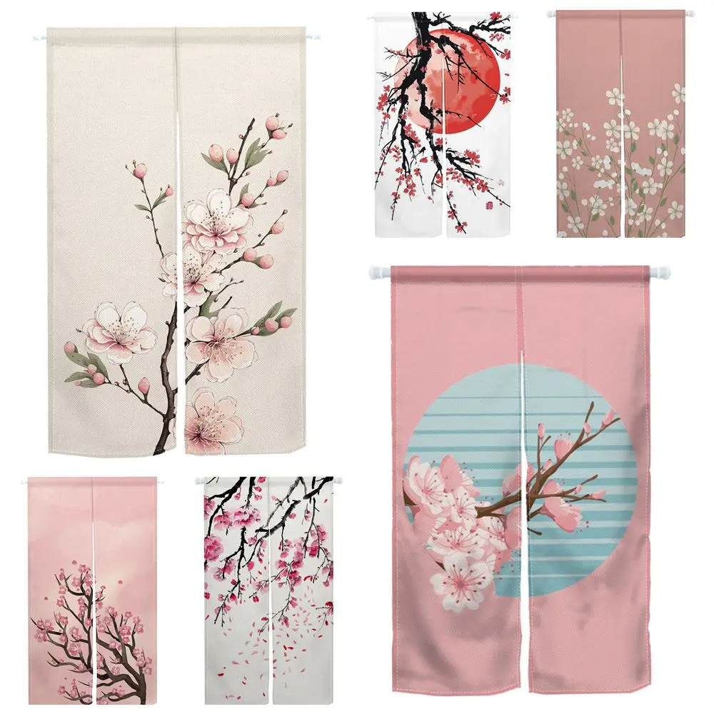 Noren Curtain Doorway - 桜ドアカーテン和風プリントパーティションキッチン戸口装飾ドレープ玄関のれんぶら下げハーフカーテン