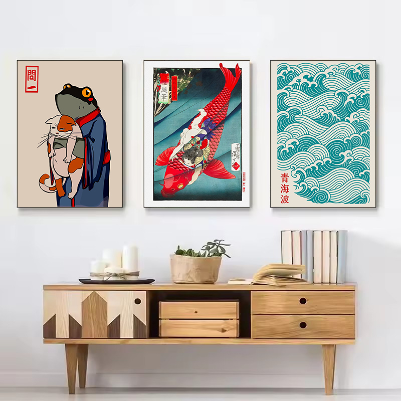 レトロ抽象日本文化黒猫ラーメン鯉魚ポスターキャンバス絵画壁ア - Japanese Lifestyle And Culture のレビューと価格
