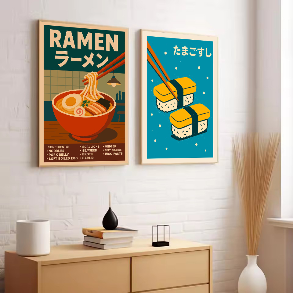 レトロ抽象日本文化黒猫ラーメン鯉魚ポスターキャンバス絵画壁ア - Japanese Lifestyle And Culture のレビューと価格