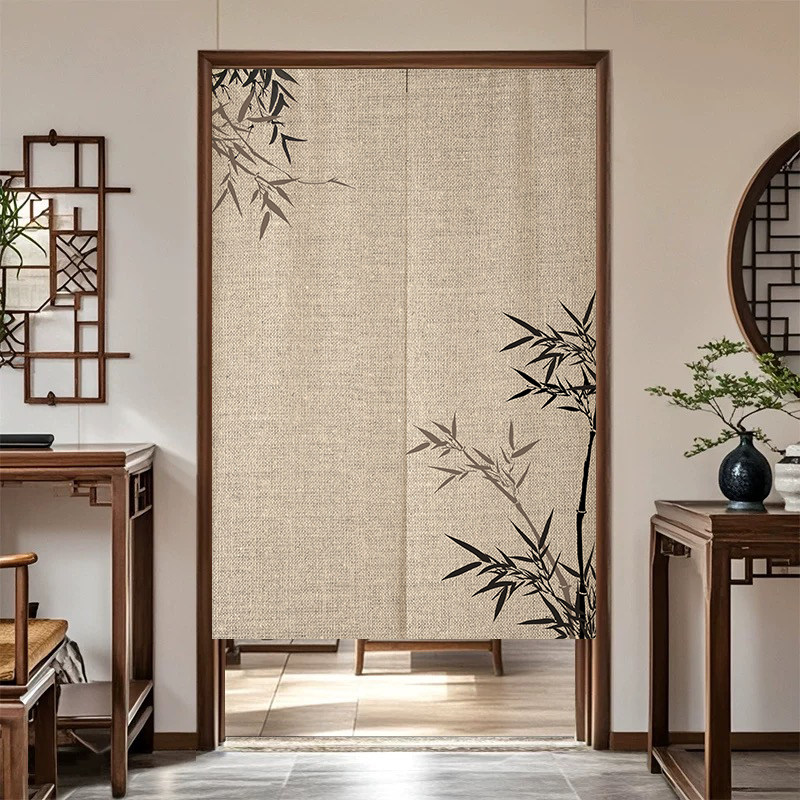 VIKAMA インク竹のれんドアカーテンリネンテクスチャ吊り - Noren Curtain Doorway のレビューと価格