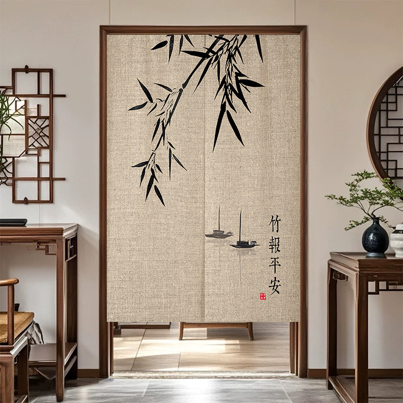VIKAMA インク竹のれんドアカーテンリネンテクスチャ吊り - Noren Curtain Doorway のレビューと価格
