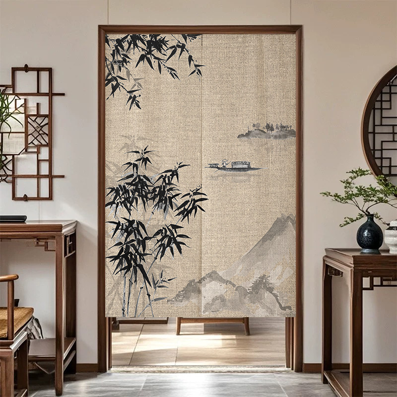 VIKAMA インク竹のれんドアカーテンリネンテクスチャ吊り - Noren Curtain Doorway のレビューと価格