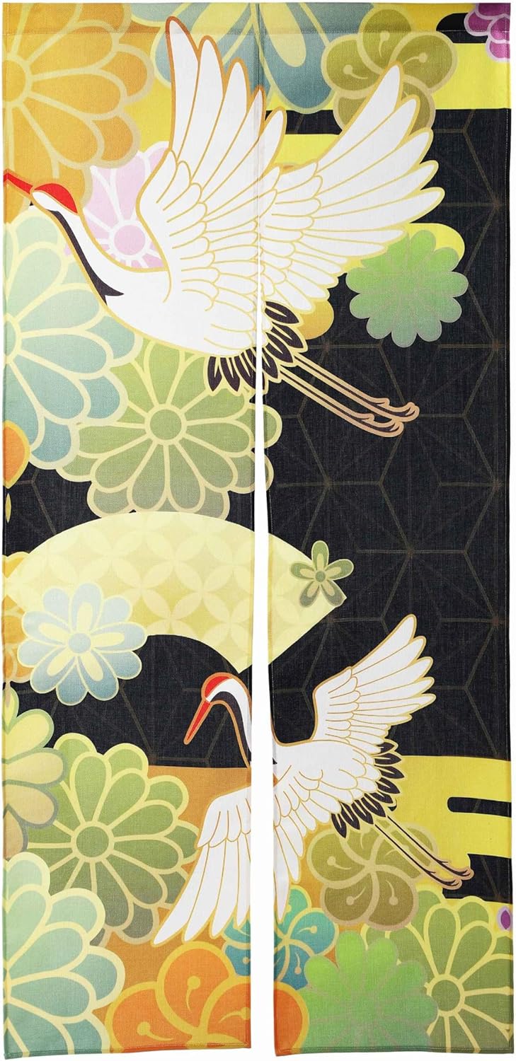 Noren 和風戸口カーテン 和柄鶴の絵がプリント (パター - Noren Curtain Doorway のレビューと価格